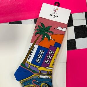 Colorful Miami Graphic Socks with Flamingo Design